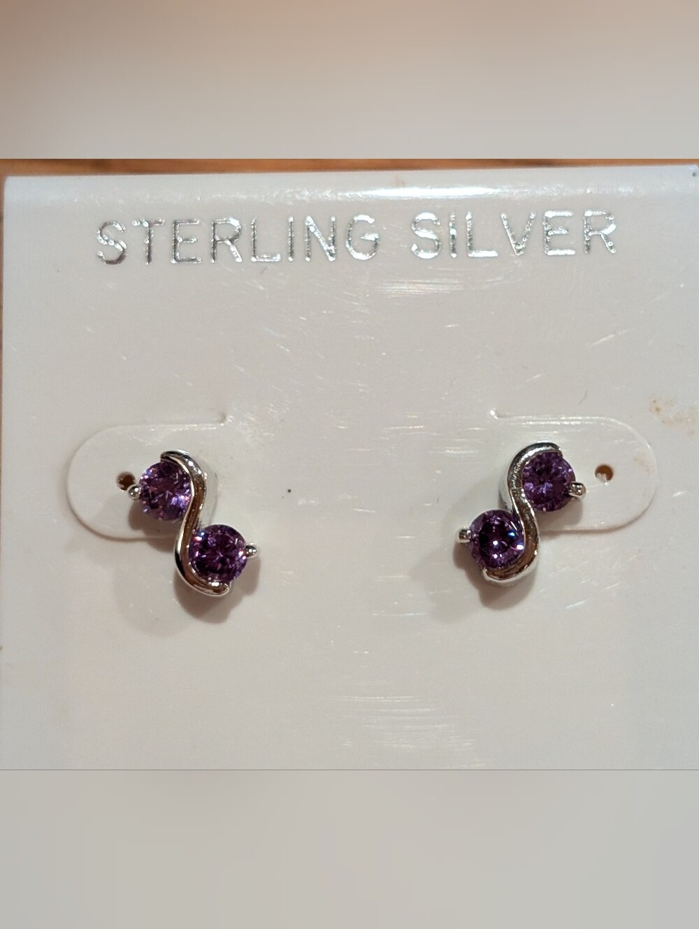 Source Unknown Sterling Silver Amethyst-Color Double Crystal Stud Earrings